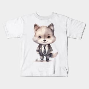 Gray Wolf Wearing a Tie Kids T-Shirt